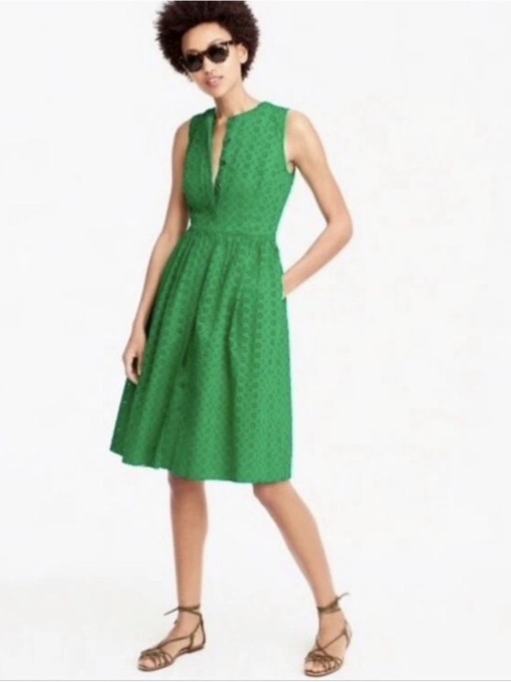 J.Crew Green Eyelet Fit & Flare Midi 100% cotton Dress Size Small